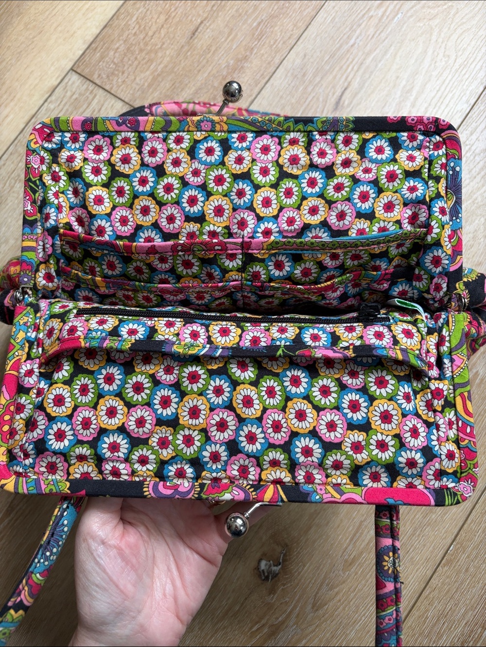 Vera Bradley Paisley Floral Kiss Lock Purse Shoulder Bag Symphony in Hue Retired - Picture 5 of 10